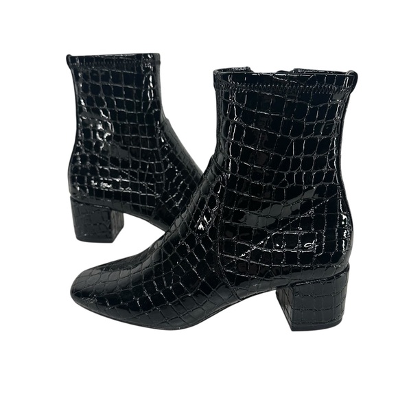 ALDO / Black Faux Croc Booties / Block Heel / Size 6.5 - Picture 2 of 7